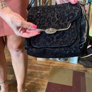 Black leopard suede small Coach purse